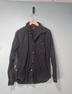 Tripp NYC Black Button Front Shirt Men's Size XS Black Y2K Goth Punk